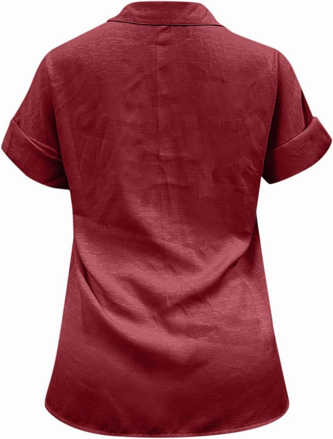 Womens Linen Button Down Shirt Casual Summer Tops Short Sleeve T-Shirt Loose Fit V Neck Collared Tunic Blouse W/Pocket