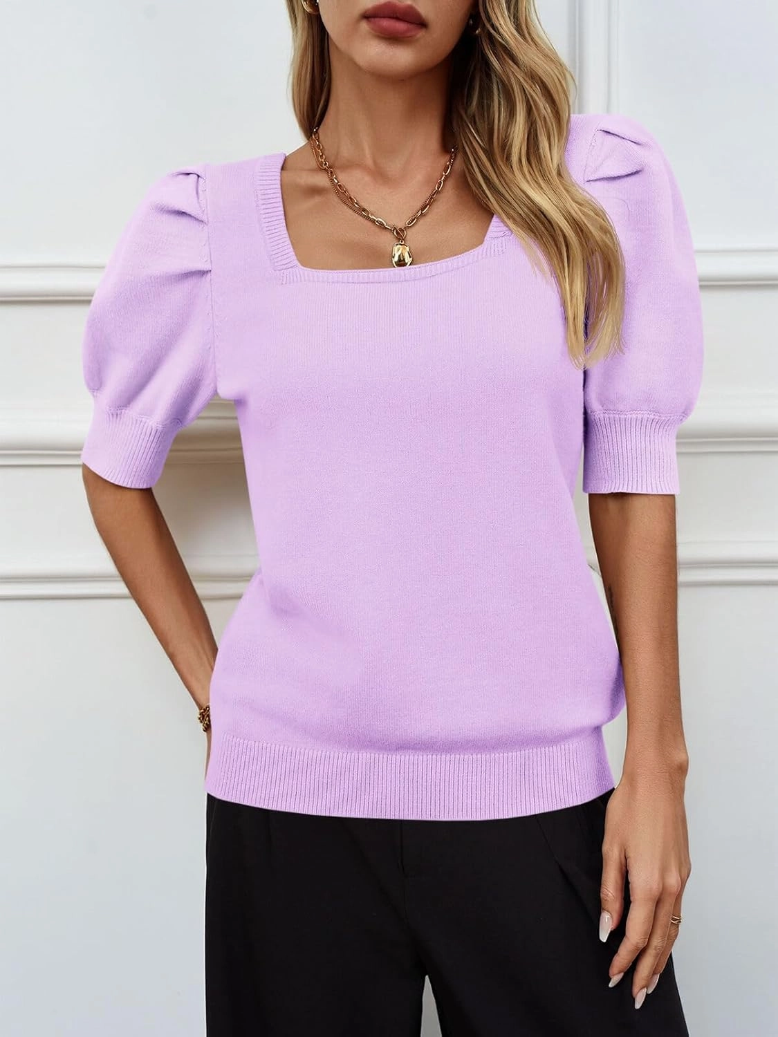 Womens Puff Short Sleeve Sweater Tops 2025 Spring Summer Trendy Casual T Shirts Blouse