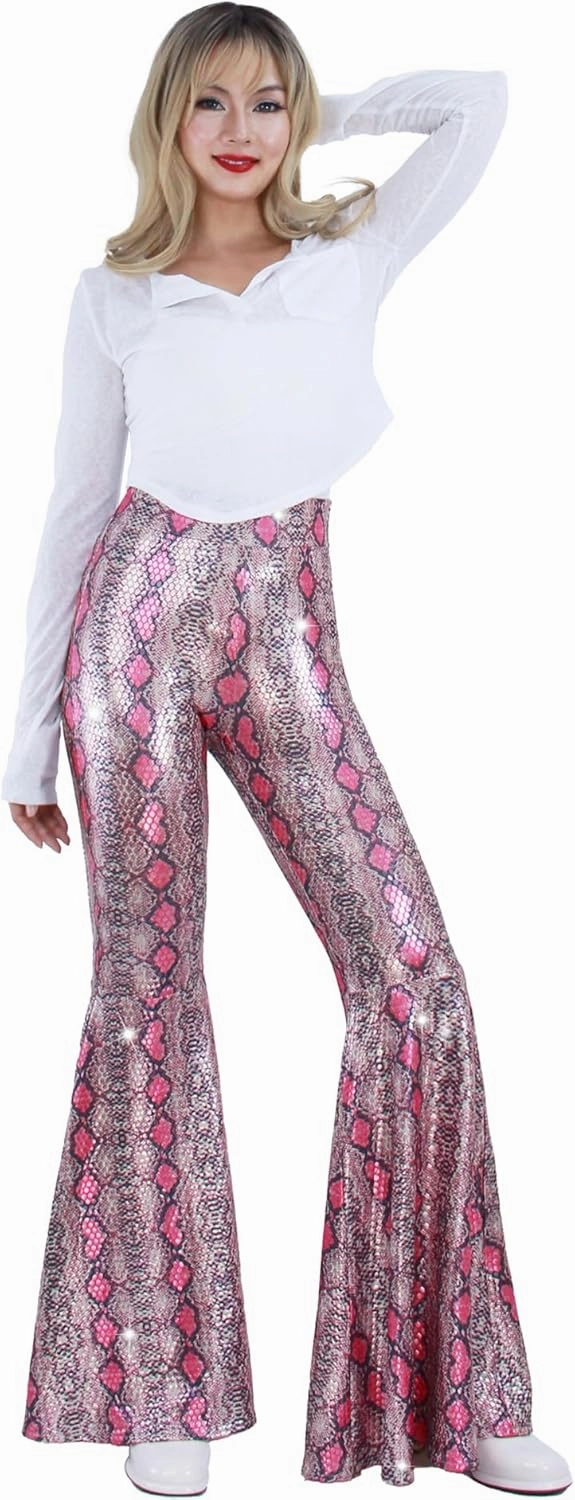 Womens Sequin Flare Pant Sparkly High Waisted Leg Bell Bottom Glitter Trousers Night Out Clubwear