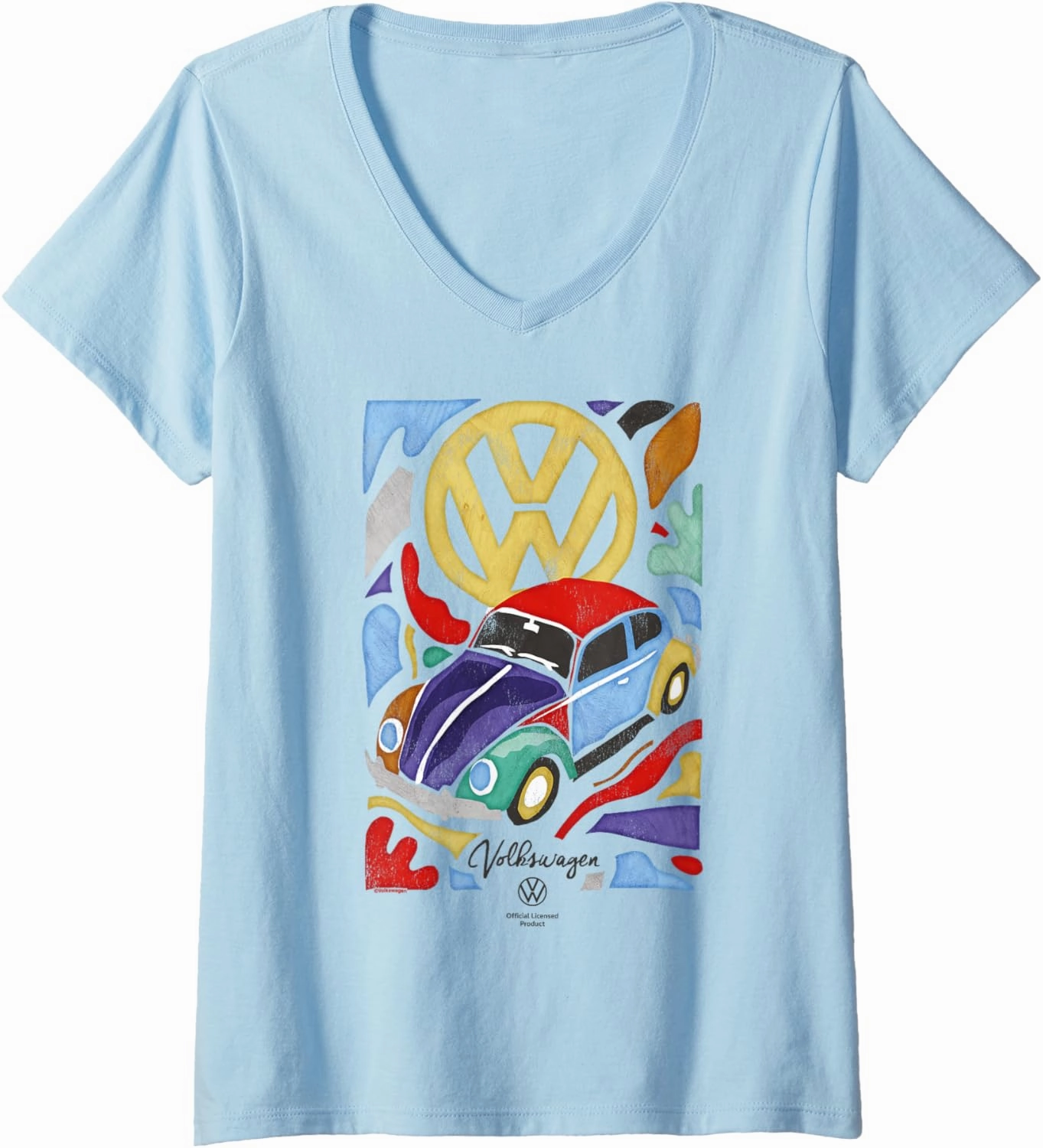Womens Volkswagen Beetle Fauvism Colourful Art V-Neck T-Shirt