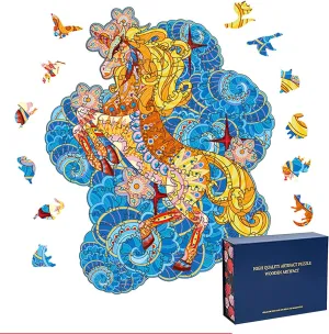 Wood Cut Puzzles, Wooden Jigsaw Puzzles, Animals Shaped Unique Wooden Puzzles for Adults and Kids, Cool Gadgets Magic Liberty Puzzles, Anime Golden Unicorn (Large 300 pcs)