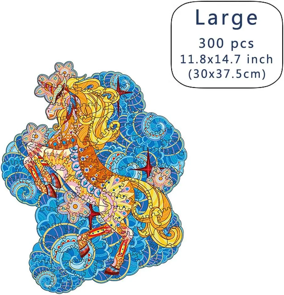Wood Cut Puzzles, Wooden Jigsaw Puzzles, Animals Shaped Unique Wooden Puzzles for Adults and Kids, Cool Gadgets Magic Liberty Puzzles, Anime Golden Unicorn (Large 300 pcs)