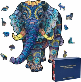 Wood Cut Puzzles, Wooden Jigsaw Puzzles, Animals Shaped Unique Wooden Puzzles for Adults and Kids, Cool Gadgets Magic Liberty Puzzles, Blue Elephant (Small 100 pcs)