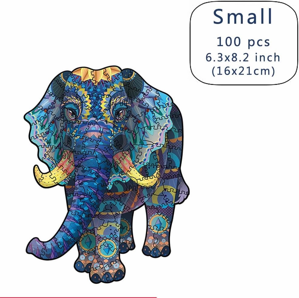 Wood Cut Puzzles, Wooden Jigsaw Puzzles, Animals Shaped Unique Wooden Puzzles for Adults and Kids, Cool Gadgets Magic Liberty Puzzles, Blue Elephant (Small 100 pcs)