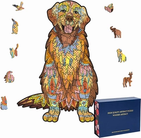 Wood Cut Puzzles, Wooden Jigsaw Puzzles, Animals Shaped Unique Wooden Puzzles for Adults and Kids, Cool Gadgets Magic Liberty Puzzles, Cute Dog Golden Retriever (Medium 200 pcs)