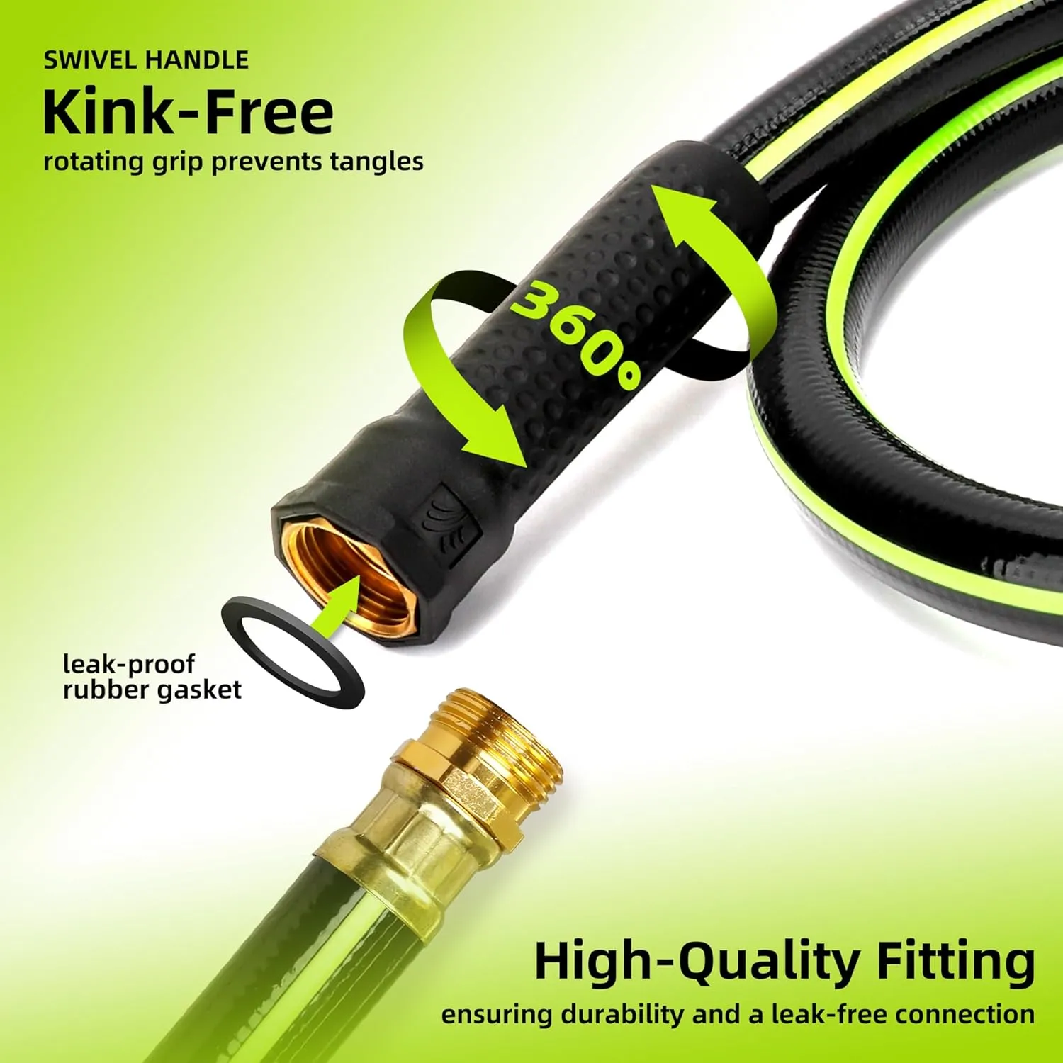 Worth Lead-in Garden Hose 5/8 in. x 25 ft. -No Kink, Flexible, Leakproof, Male to Female Fittings -Heavy Duty Durable PVC Lightweight Water Pipe with Brass Aluminum Ends for Household & Yard Use