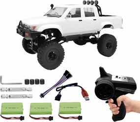 WPL C64-1 RC Car 1:16 Scale RC Crawler RTR RC Rock Truck 4x4 Off-Road Vehicle Mode 260 Motor New Gearbox with 3 Upgraded 1200mah Battery for Adult RC Hobby(White)