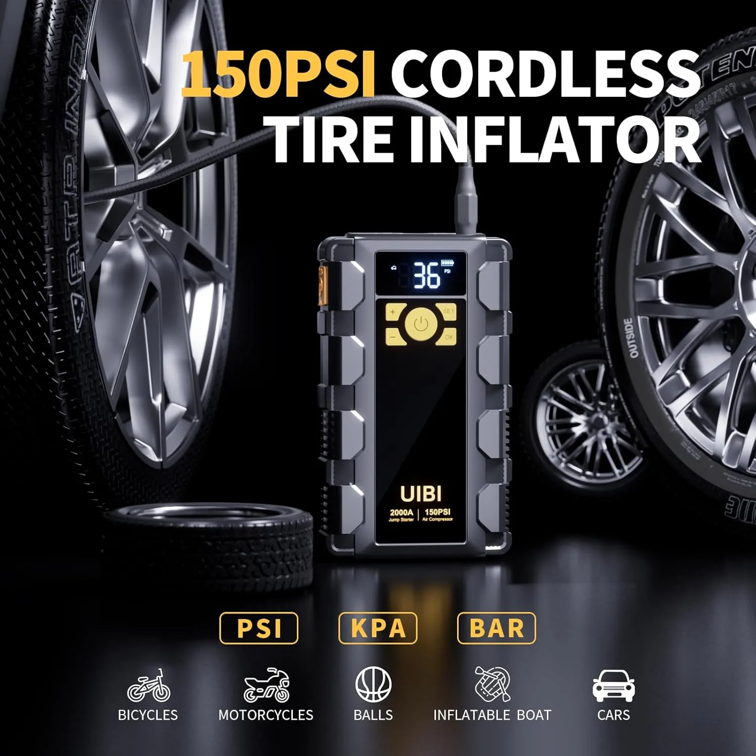X5 Car Jump Starter with Air Compressor, 2000A Car Battery Jump Starter with 150PSI Tire Inflator Portable, Battery Jumper Starter, Jump Box for 8.0L Gas or 6.0L Diesel Vehicles