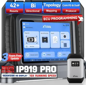 XTOOL IP919 PRO Scan Tool, ECU Programming Scanner with Topology Mapping, Upgrade of D9S PRO, 42  Resets, ECU Coding, AutoAuth for FCA, CAN FD/DoIP, Bidirectional Scan Tool with 3-Year Updates