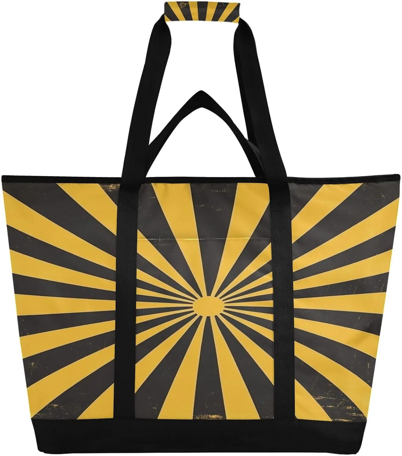 Yellow Black Stripes Reusable Insulated Lunchbox Cooler Bag, Leakproof Kitchen Grocery Bag Collapsible Portable Cooler Tote Bag for Picnic, Camping, Office, Travel