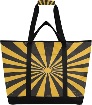 Yellow Black Stripes Reusable Insulated Lunchbox Cooler Bag, Leakproof Kitchen Grocery Bag Collapsible Portable Cooler Tote Bag for Picnic, Camping, Office, Travel