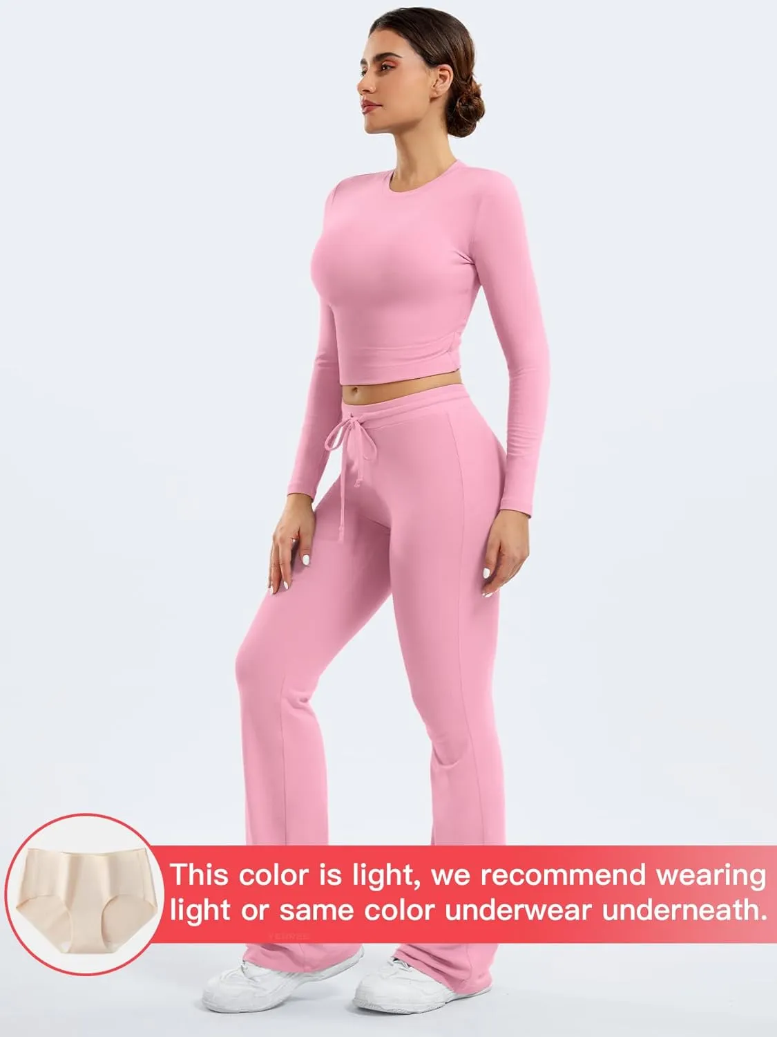 YEOREO Two Piece Sets for Women Long Sleeve Tops Lounge Set Drawstring Wide Leg Pants Ava Matching