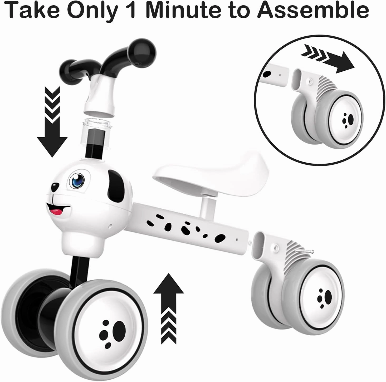 YGJT Baby Balance Bike Toys for 1 Year Old, Birthday Gifts for Boys and Girls, Silent Wheels & Non-Pedal Baby Walker Riding Toys for 10-36 Months Toddlers, Kids First Bike Gifts Spotty Dog