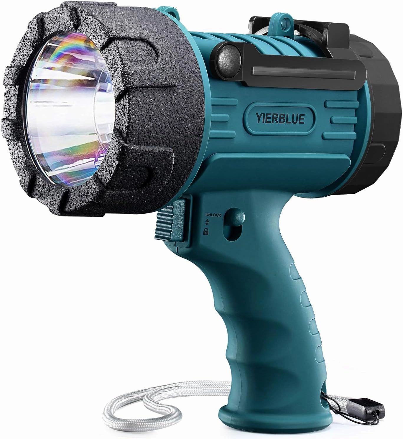 YIERBLUE Rechargeable Spotlight Flashlight IP67 Waterproof with 800 Lumen LED, 12 Hours Long Running Spot Light, Impact Resistant Handheld Spotlight with Foldable Stand and Detachable Red Lens