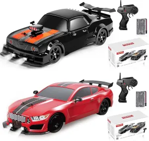 YUZ 2PCS Remote Control Car RC Drift Car 1/16 Scale 4WD 18KM/H High Speed RC Car 2.4GHz with LED Lights Spray Racing Toy Car for Adults Boys Girls Kids Birthday Rechargeable Batteries