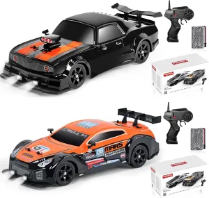 YUZ 2PCS Remote Control Car RC Drift Car 1/16 Scale 4WD 18KM/H High Speed RC Car 2.4GHz with LED Lights Spray Racing Toy Car for Adults Boys Girls Kids Birthday Rechargeable Batteries