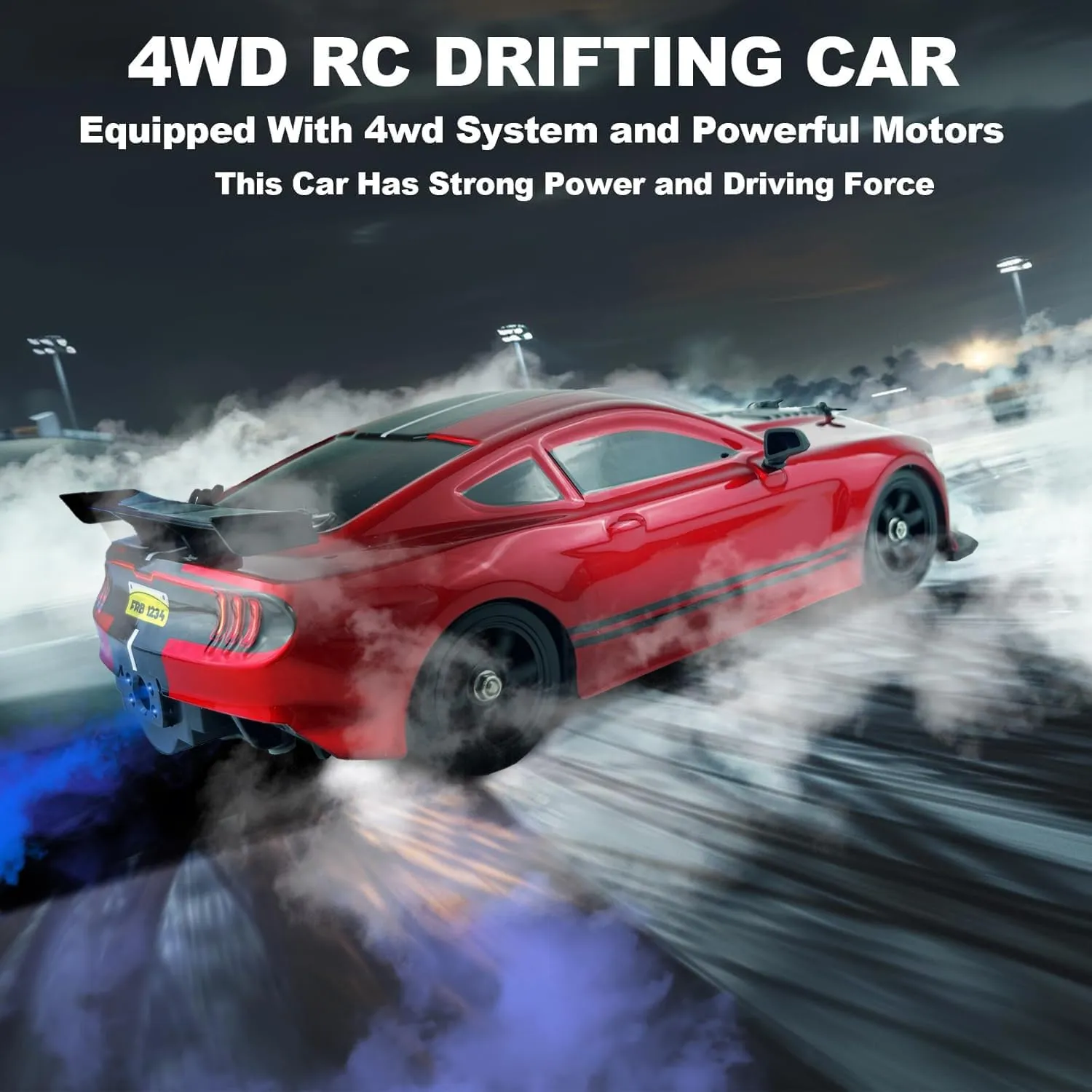YUZ Remote Control Car RC Drift Car 1/16 Scale 4WD 18KM/H High Speed RC Car 2.4GHz with LED Lights Spray Racing Toy Car for Adults Boys Girls Kids Birthday 2Pcs Rechargeable Batteries, Red