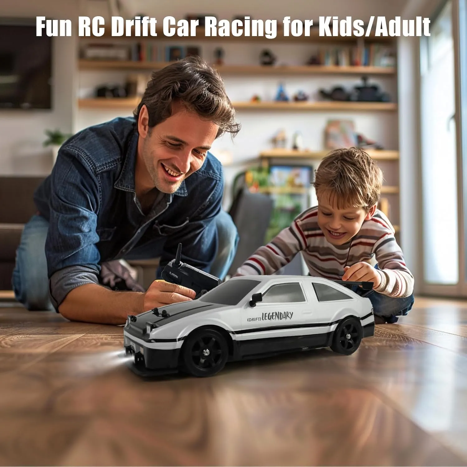 YUZ Remote Control Car RC Drift Car 1/16 Scale 4WD 18KM/H High Speed RC Car 2.4GHz with LED Lights Spray Racing Toy Car for Adults Boys Girls Kids Birthday 2Pcs Rechargeable Batteries, White