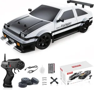 YUZ Remote Control Car RC Drift Car 1/16 Scale 4WD 18KM/H High Speed RC Car 2.4GHz with LED Lights Spray Racing Toy Car for Adults Boys Girls Kids Birthday 2Pcs Rechargeable Batteries, White