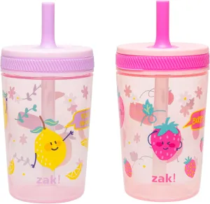 Zak Designs Kelso Toddler Cups For Travel or At Home, 15oz 2-Pack Durable Plastic Sippy Cups With Leak-Proof Design is Perfect For Kids (Sweet Berry, Lemon Zest)