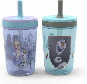 Zak Designs Disney Frozen II Movie Kelso Tumbler Set, Leak-Proof Screw-On Lid with Straw, Made of Durable Plastic and Silicone, Perfect Bundle for Kids (Frozen 2 Olaf, 15 oz, 2pc Set)