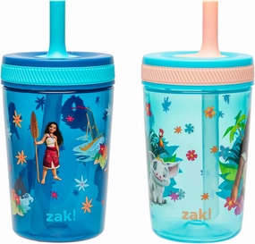Zak Designs Disney Moana 2 Kelso Toddler Cups For Travel or At Home, 15oz 2-Pack Durable Plastic Sippy Cups With Leak-Proof Design is Perfect For Kids (Moana, Maui, Simea)