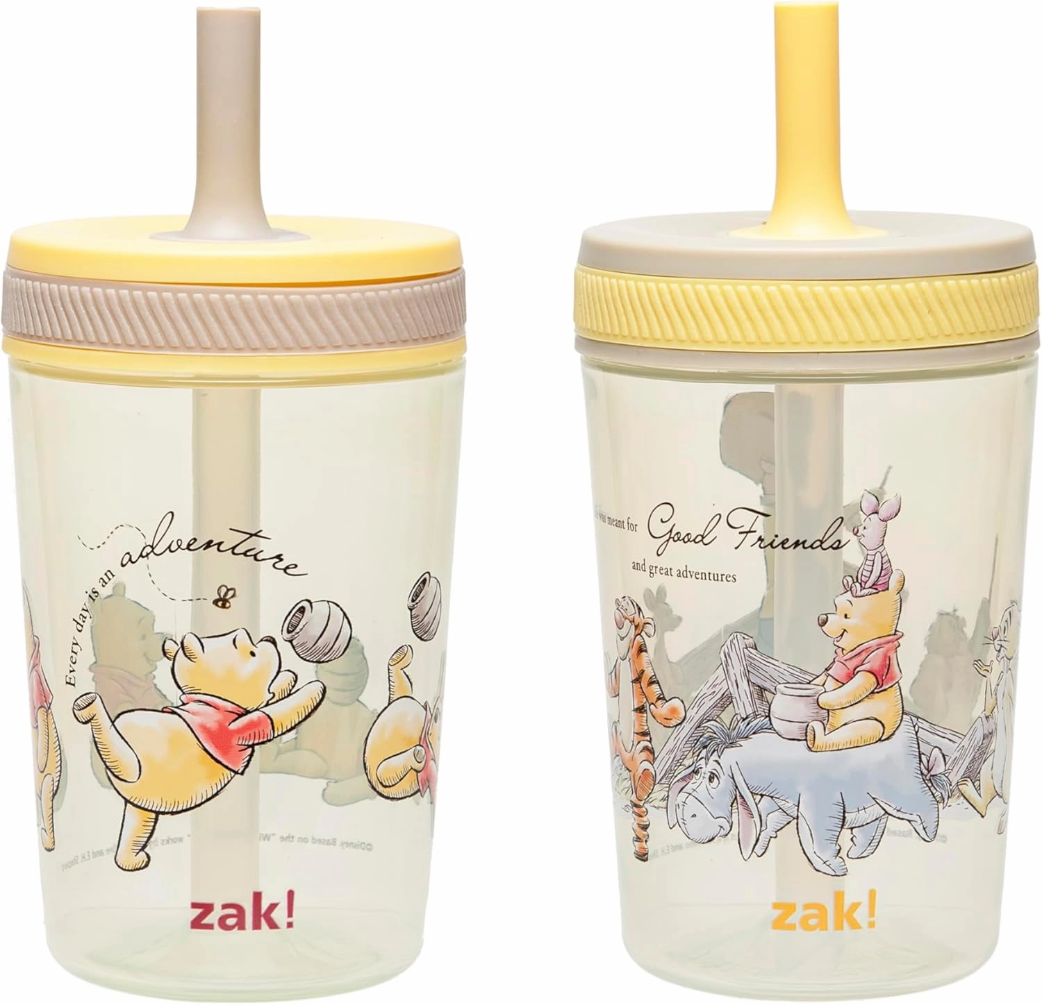 Zak Designs Disney Winnie the Pooh Kelso Toddler Cups For Travel or At Home, 15oz 2-Pack Durable Plastic Sippy Cups With Leak-Proof Design is Perfect For Kids (Winnie the Pooh & Friends)