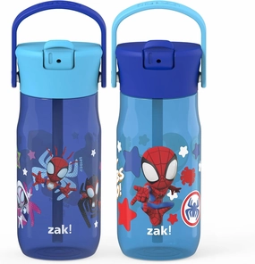 Zak Designs Harmony Marvel Spider-Man Water Bottle for Travel or At Home, 18oz Recycled Plastic is Leak-Proof When Closed with Straw Lid and Carry Handle, 2-Pack (Spidey and His Amazing Friends)