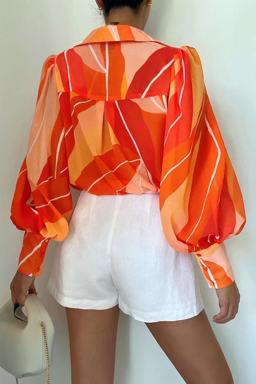 Zeagoo Womens Shirts Button Down Printed Lantern Long Sleeve Blouse Fashion Casual Tops 2025