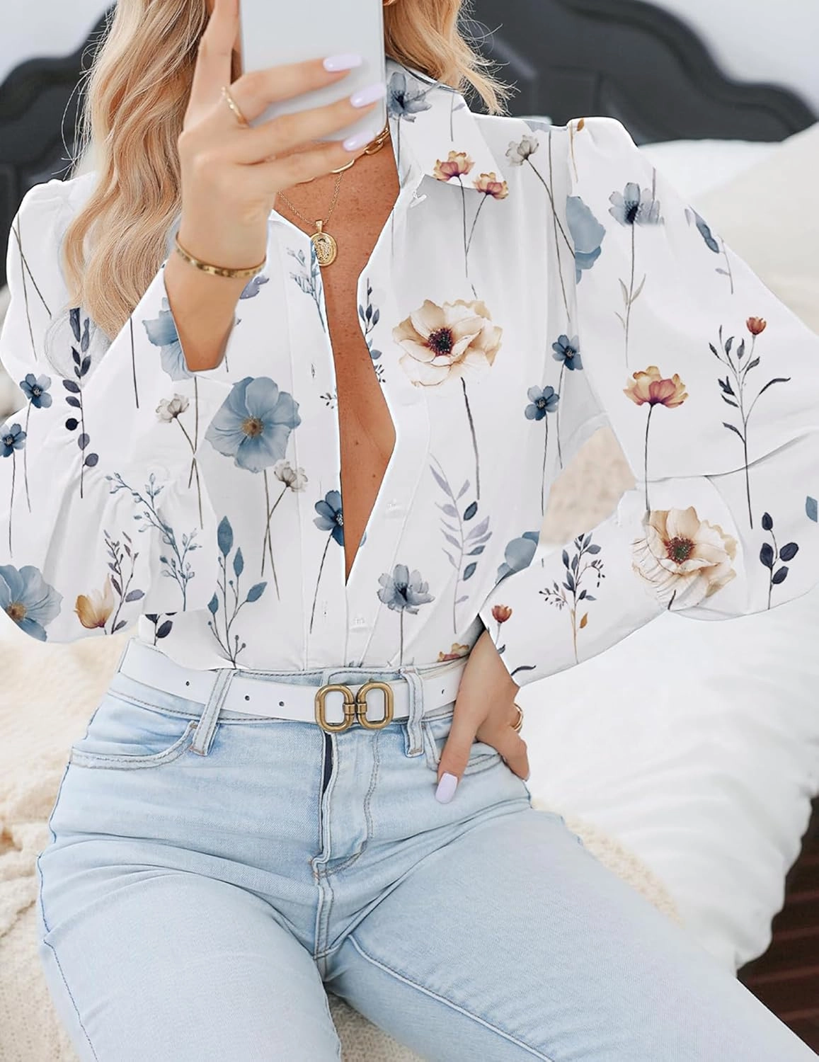 Zeagoo Womens Shirts Button Down Printed Lantern Long Sleeve Blouse Fashion Casual Tops 2025