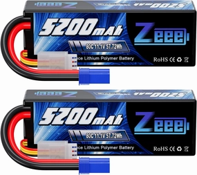 Zeee 11.1V 80C 5200mAh 3S Lipo Battery with EC5 Connector Hardcase Battery for 1/5 1/8 1/10 RC Car RC Truck Racing Models(2 Packs)
