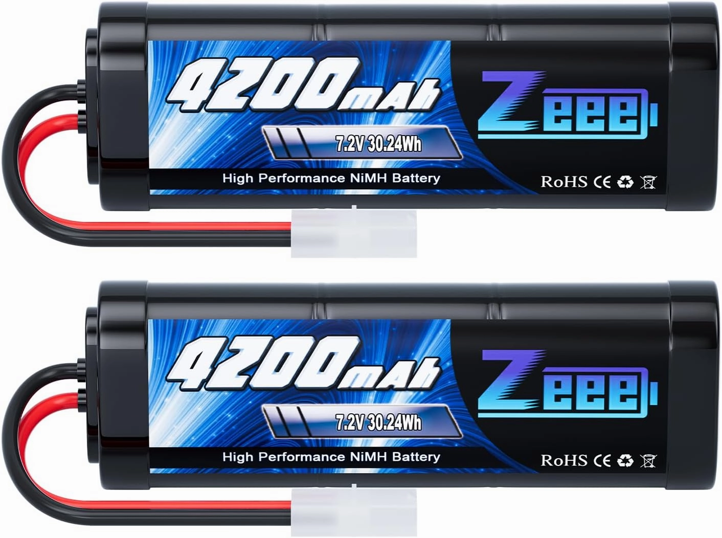 Zeee 7.2V 4200mAh NiMH Battery with Tamiya Connector High Power for RC Car Truck Associated HPI Losi Kyosho Tamiya Hobby(2 Pack)