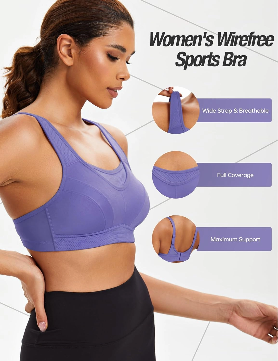 ZeroBound Women's Sports Bra High Impact Large Bust Full Coverage Workout Bras Adjustable Wirefree NO Padded Bra