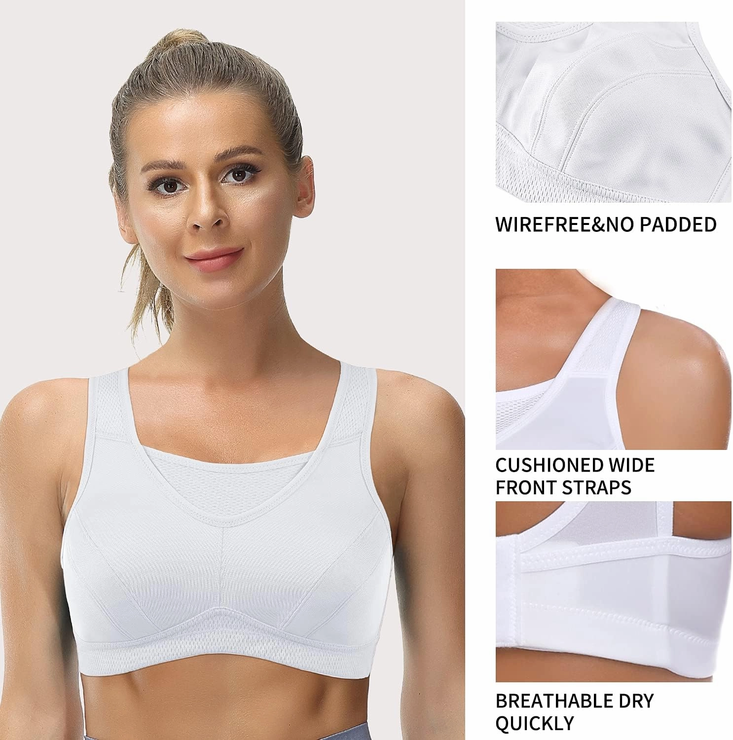 ZeroBound Women's Sports Bra High Impact Large Bust Full Coverage Workout Bras Adjustable Wirefree NO Padded Bra