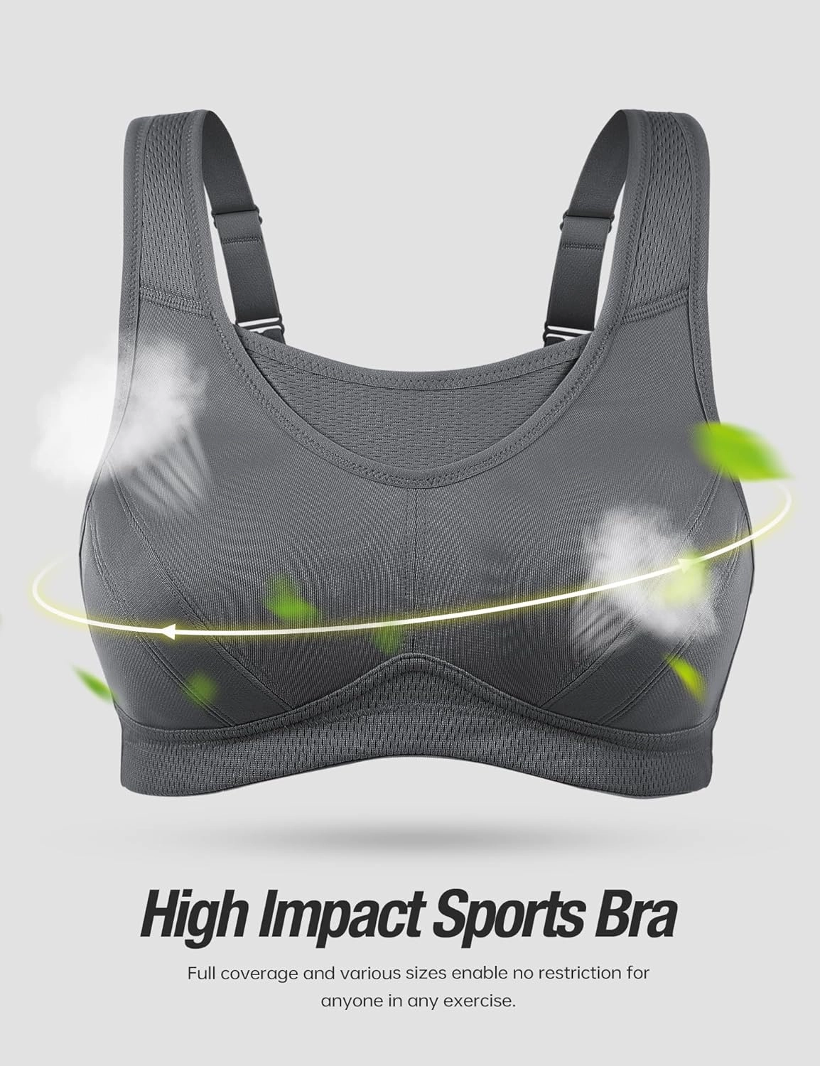 ZeroBound Women's Sports Bra High Impact Large Bust Full Coverage Workout Bras Adjustable Wirefree NO Padded Bra
