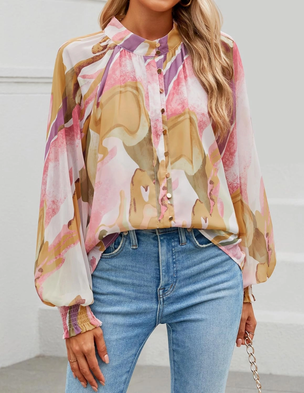 ZESICA Women's Floral Print Blouse 2025 Long Sleeve Button Down Casual Fall Boho Oversized Tops Shirts