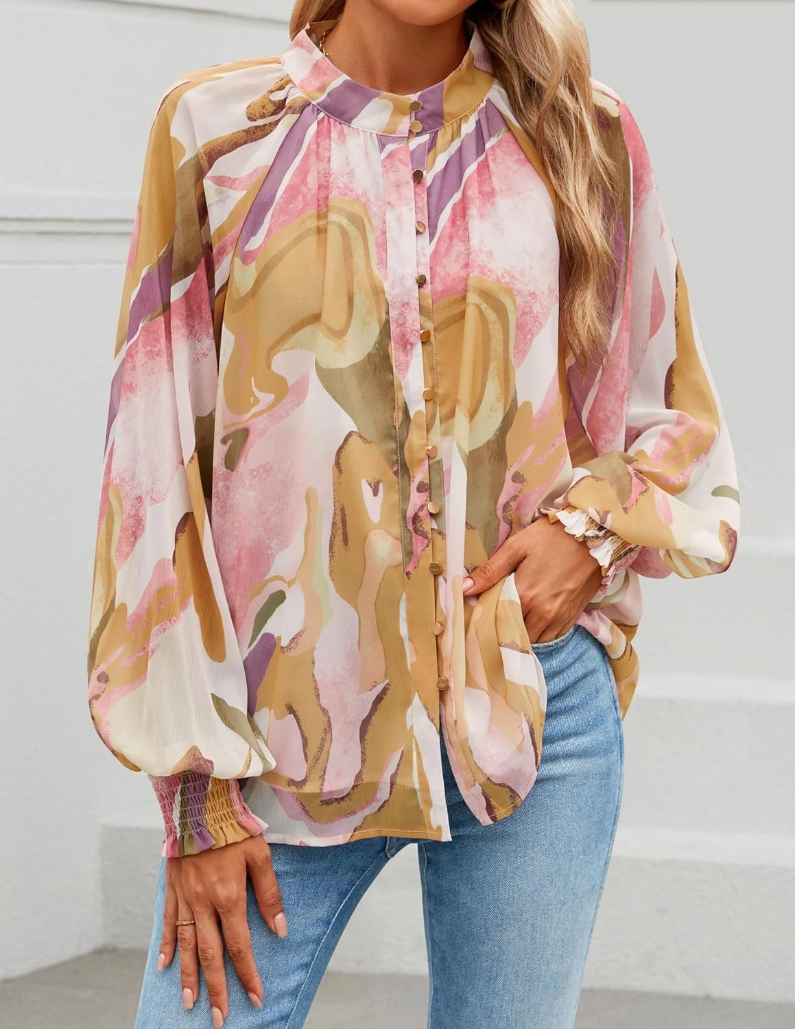 ZESICA Women's Floral Print Blouse 2025 Long Sleeve Button Down Casual Fall Boho Oversized Tops Shirts