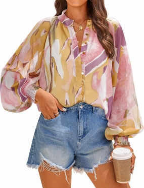 ZESICA Women's Floral Print Blouse 2025 Long Sleeve Button Down Casual Fall Boho Oversized Tops Shirts