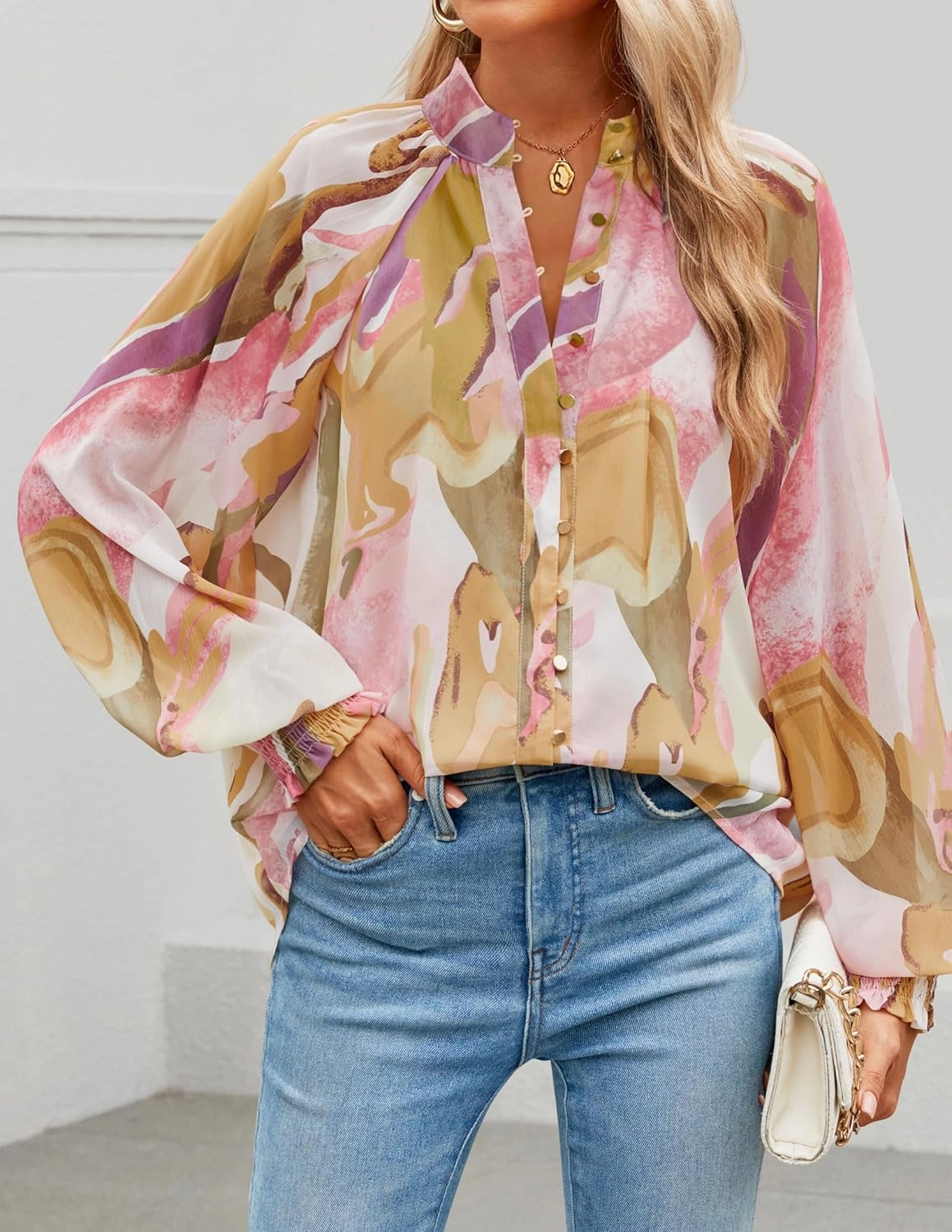ZESICA Women's Floral Print Blouse 2025 Long Sleeve Button Down Casual Fall Boho Oversized Tops Shirts