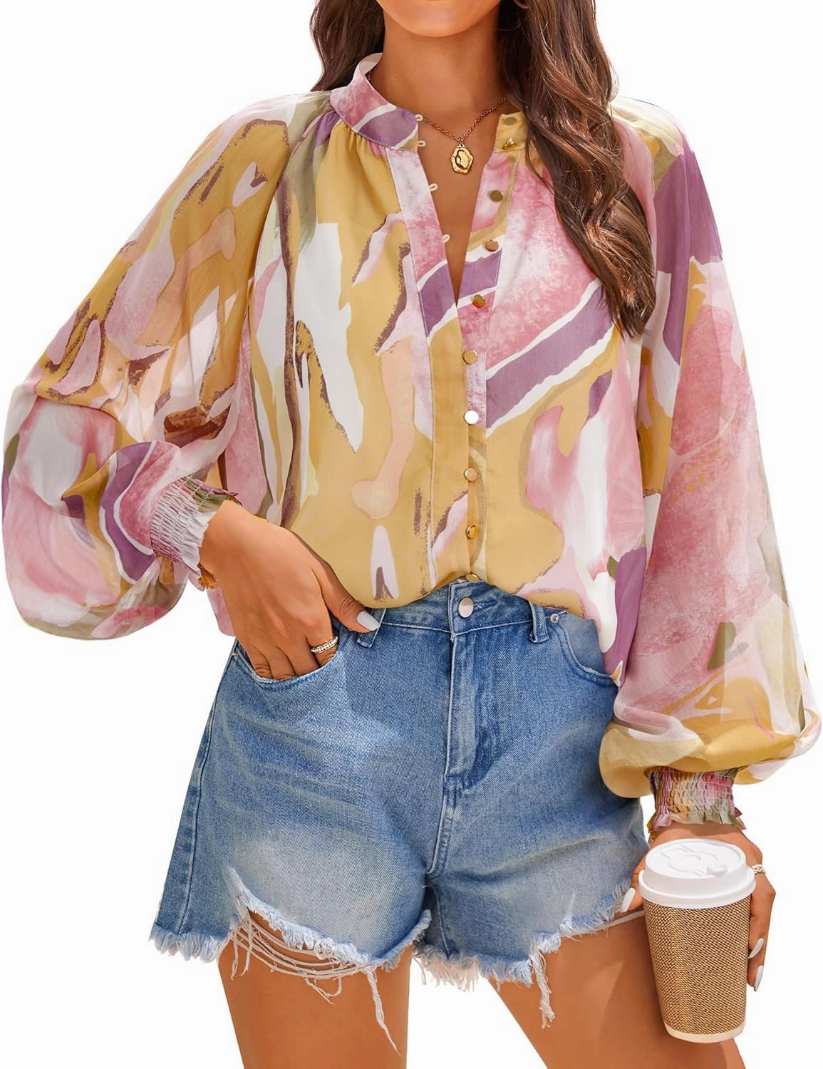 ZESICA Women's Floral Print Blouse 2025 Long Sleeve Button Down Casual Fall Boho Oversized Tops Shirts
