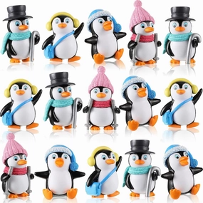 Zhanmai Cute Penguin Characters Toys Collection Playset Mini Cartoon Figures Cake Topper Winter Figurines Cake Decoration for Boy Girl Gift Birthday Landscape Party(32 Pieces)
