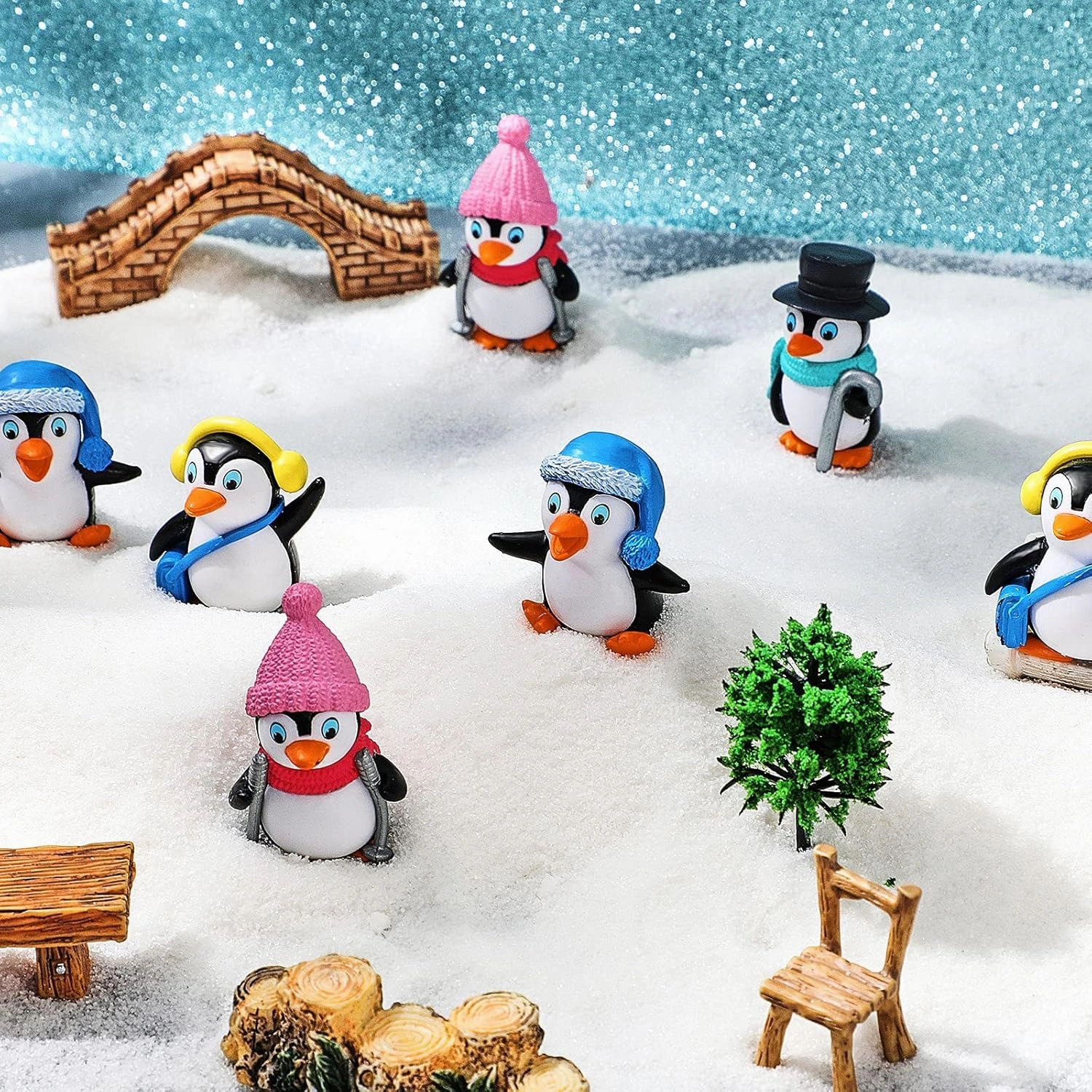 Zhanmai Cute Penguin Characters Toys Collection Playset Mini Cartoon Figures Cake Topper Winter Figurines Cake Decoration for Boy Girl Gift Birthday Landscape Party(32 Pieces)